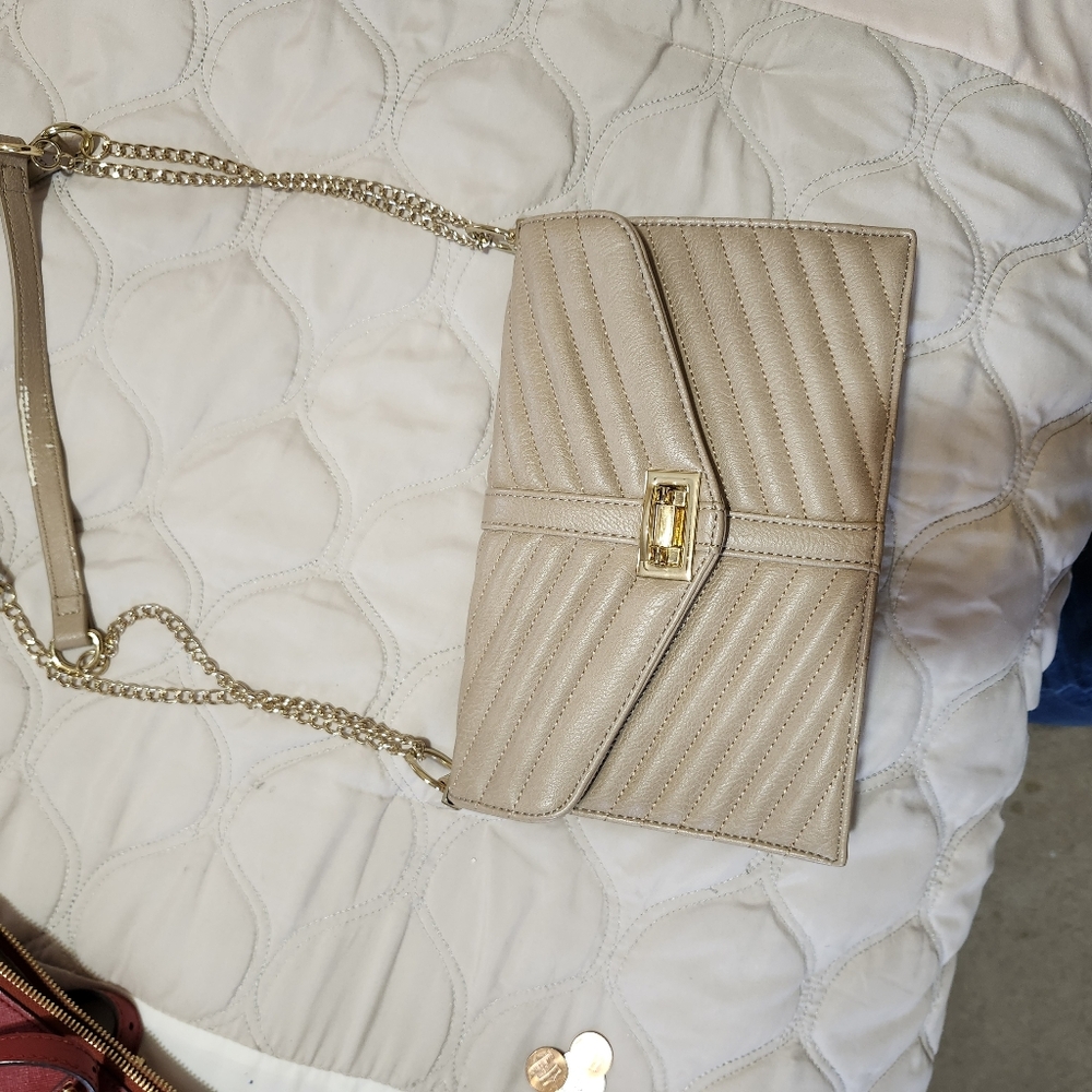 Elegant Tan Quilted Chain Shoulder Bag